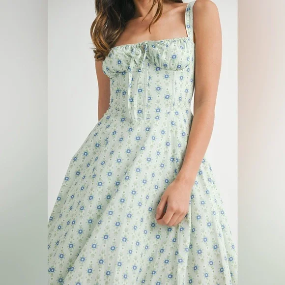 MABLE Floral Print Bustier Back Lace Up Midi Dress - Picture 9 of 14